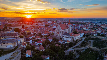 Sunrise panorama view of the old town of Znojmo, Czech republic