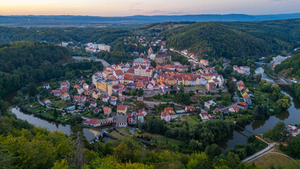 Sunset view of old town of Loket, Czech republic