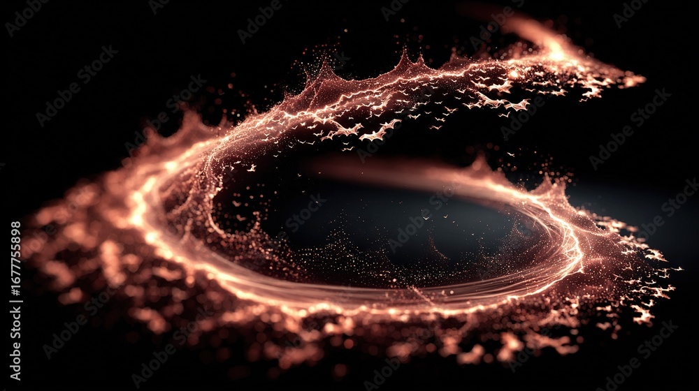 Poster red and yellow lights surround a circular object on a dark background