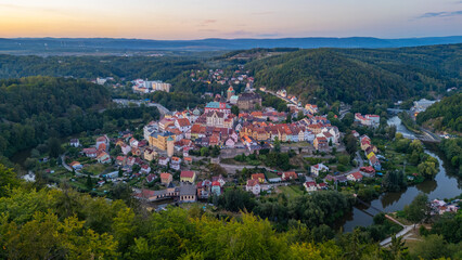 Obraz premium Sunset view of old town of Loket, Czech republic