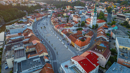 Fototapeta premium Panorama view of Karlovo namesti square in Trebic, Czech republi