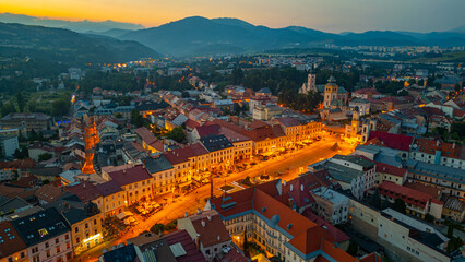 Obraz premium Sunset panorama of the main square in Banska Bystrica, Slovakia