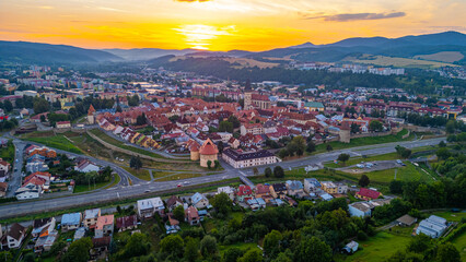 Fototapeta premium Sunset panorama of Bardejov in Slovakia