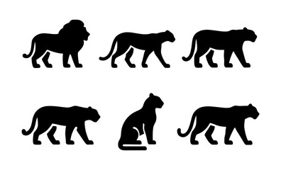 Obraz premium Silhouette set of wild big cats on white background