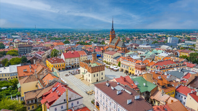Panorama view of Polish town Tarnow during a sunny day