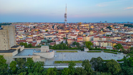 Sunset panorama view of Vitkov memorial in Prague, Czech republi