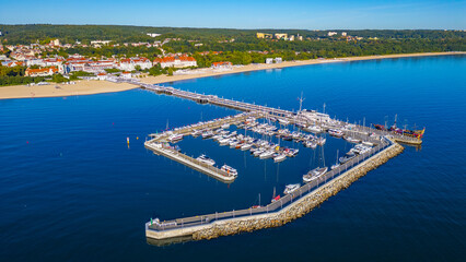 Panorama view of pier and marina in Sopot, Poland
