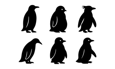Obraz premium Silhouette collection of different penguin poses in minimalist style