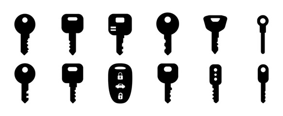 Simple black silhouette key icons set for security and lock concepts