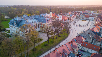 Sunrise view of the Pszczyna castle in Poland