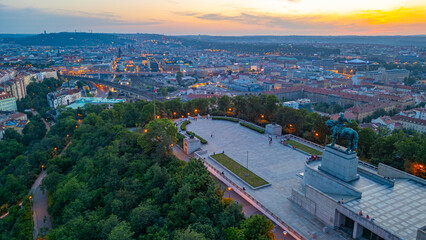 Sunset panorama view of Vitkov memorial in Prague, Czech republi