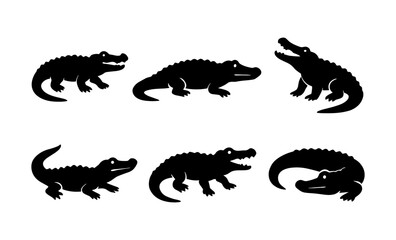 Crocodile and alligator silhouette set for wildlife designs