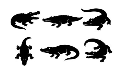 Alligator and crocodile silhouettes set: diverse reptile poses for creative designs