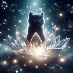 cat in the night sky on a glassy flower