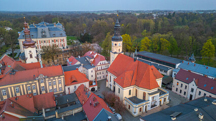 Sunrise aerial view of Polish town Pszczyna