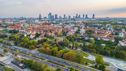Obraz premium Sunset panorama of Warsaw in Poland