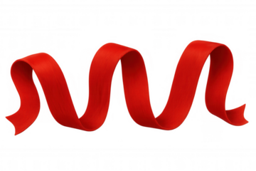 Wavy red ribbon floating with transparent background, ideal for celebrations, promotions or festive designs