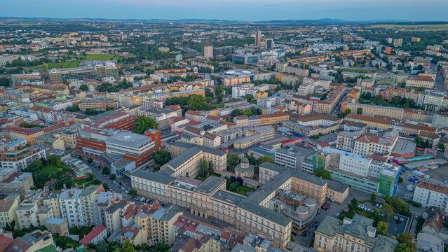 Sunset panorama view of residential district of Brno, Czech repu