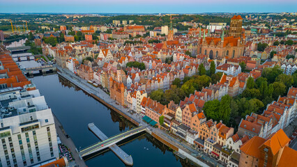 Obraz premium Sunrise aerial view of the city center of Gdansk, Poland