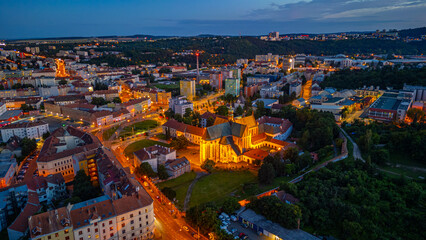 Sunset panorama view of residential district of Brno, Czech repu