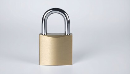 Brass Padlock on grey Background.