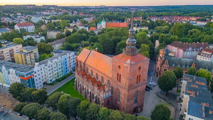 Sunrise view of the old town of Slupsk, poland
