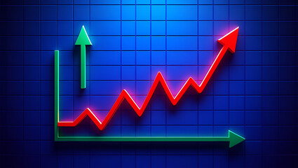 Red upward trend graph with green axis and background grid chart