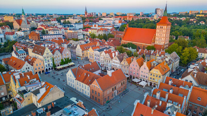 Naklejka premium Sunset panorama of Olsztyn in Poland