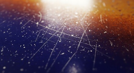 Closeup of scratched surface with colorful light and bokeh effect