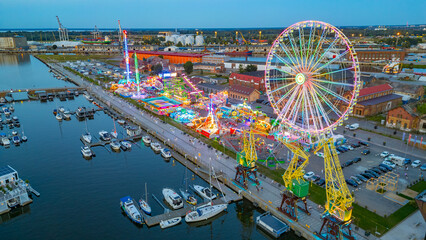 Sunset view of amusement park in Szczecin, Poland © dudlajzov