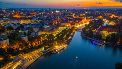 Obraz premium Panorama view of city center of Wroclaw, Poland