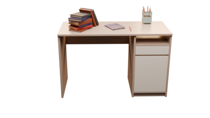 Student desk with books isolated on transparent background