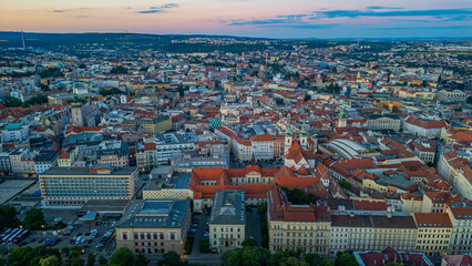 Obraz premium Sunset panorama view of the old town of Brno, Czech republic