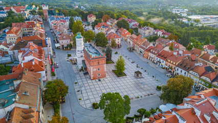Naklejka premium Sunset panorama view of the rynek square in Sandomierz, Poland