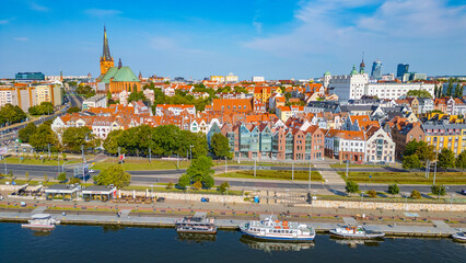 Aerial panorama of the old town in Szczecin, Poland