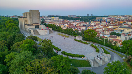 Fototapeta premium Sunset panorama view of Vitkov memorial in Prague, Czech republi