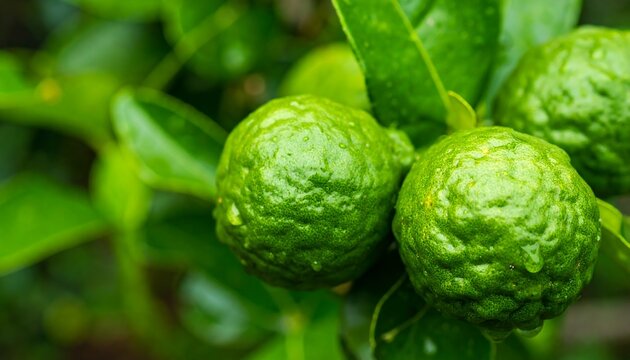 Close-up of fresh limes on a tree - Powered by Adobe