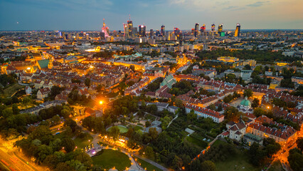 Sunset panorama of Warsaw in Poland