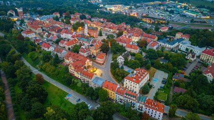 Sunset panorama view of the rynek square in Sandomierz, Poland