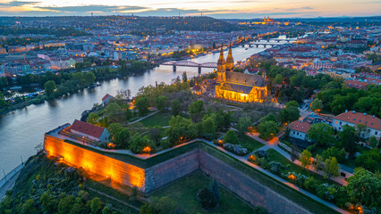 Naklejka premium Sunset panorama view of Vysehrad in Prague, Czech republic