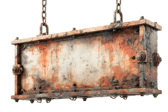Blank rusty metal sign with rivets isolated on transarent background, showing ge and wear, perfect for ading custom text or graphis