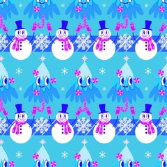 Christmas cartoon ice seamless snowman pattern for wrapping paper and fabrics