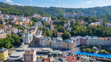 Fototapeta premium Aerial view of Karlovy Vary in Czech republic