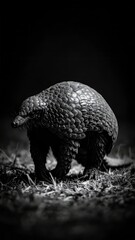 Obraz premium Endangered pangolin in dark monochrome silhouette showcasing protective scales