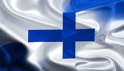 Obraz premium The national flag of Finland waving on a luxurious silk fabric background.