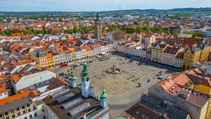 Obraz premium Panorama of the main square in Ceske Budejovice, Czech republic