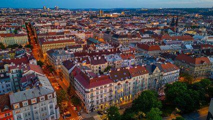 Obraz premium Sunset panorma view of Vinohrady in Prague, Czech republic