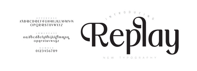 Replay Elegant Font Uppercase Lowercase and Number. Classic Lettering Minimal Fashion Designs. Typography modern serif fonts regular decorative vintage concept. vector illustration


