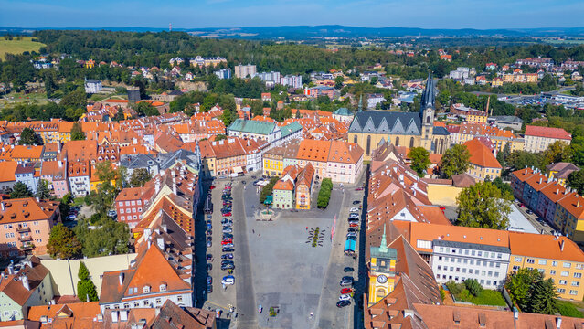 Panorama view of market square in Cheb, Czech republic