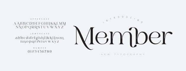 Member Elegant Font Uppercase Lowercase and Number. Classic Lettering Minimal Fashion Designs. Typography modern serif fonts regular decorative vintage concept. vector illustration

